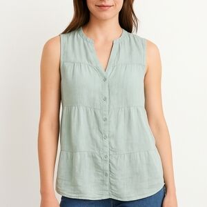 Sigrid Olsen Linen Sleeveless Button Front Blouse